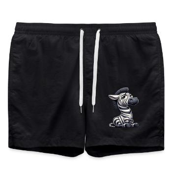 Funny Zebra Comic Bull Skeptical Look - Swim Trunks - black - Front - AI Model Male 185 light (185cm)