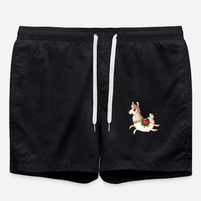 Springendes Comic Lama - Badeshorts - Schwarz