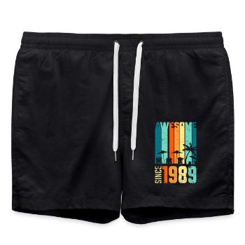 Vintage 1989 89 Anniversaire rétro Millésime cadeau - Short de bain - noir - Devant - AI Model Male 185 light (185cm)
