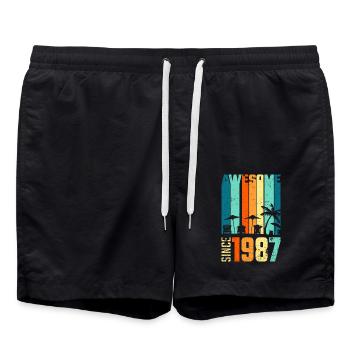 Vintage 1987 Geburtstag Retro Jahrgang Geschenk - Badeshorts - Schwarz - Vorne - AI Model Male 185 light (185cm)