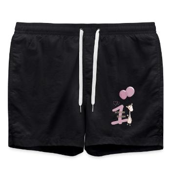 Kleine niedliche Baby Giraffe zum 1. Geburtstag - Badeshorts - Schwarz - Vorne - AI Model Male 185 light (185cm)