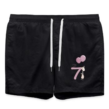Kleine niedliche Baby Giraffe zum 7. Geburtstag - Badeshorts - Schwarz - Vorne - AI Model Male 185 light (185cm)
