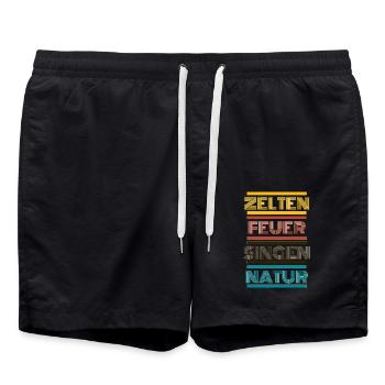 Zelten Singen Feuer Natur - Badeshorts - Schwarz - Vorne - AI Model Male 185 light (185cm)