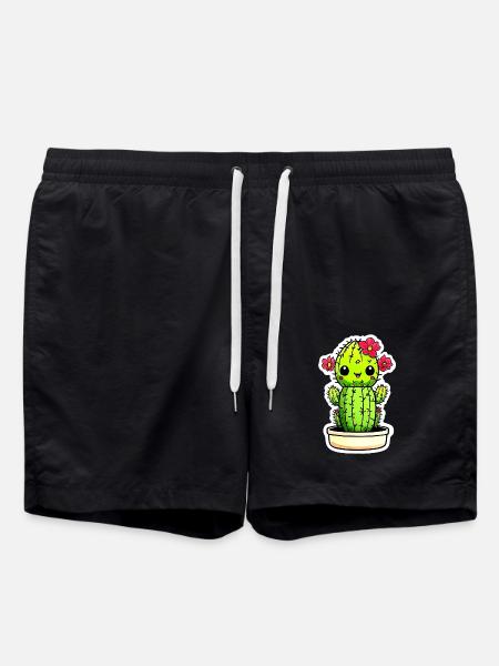 Cute Kawaii Cactus - Swim Trunks - black