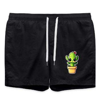 Cute Kawaii Cactus - Swim Trunks - black - Front - AI Model Male 185 light (185cm)