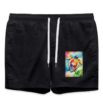 Bébé tortue en origami - Short de bain - noir - Devant - AI Model Male 185 light (185cm)