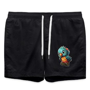 Cartoon Parrot - Swim Trunks - black - Front - AI Model Male 185 light (185cm)