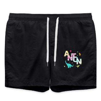 ANTON - Beau prénom de garçon avec dinosaure - Short de bain - noir - Devant - AI Model Male 185 light (185cm)