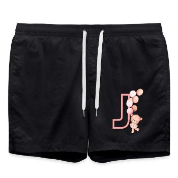 Buchstabe j Rosa Bär - Badeshorts - Schwarz - Vorne - AI Model Male 185 light (185cm)