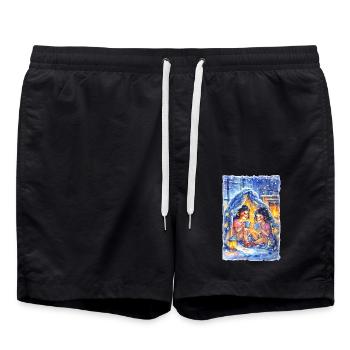 Bau einer Deckenfestung - Badeshorts - Schwarz - Vorne - AI Model Male 185 light (185cm)