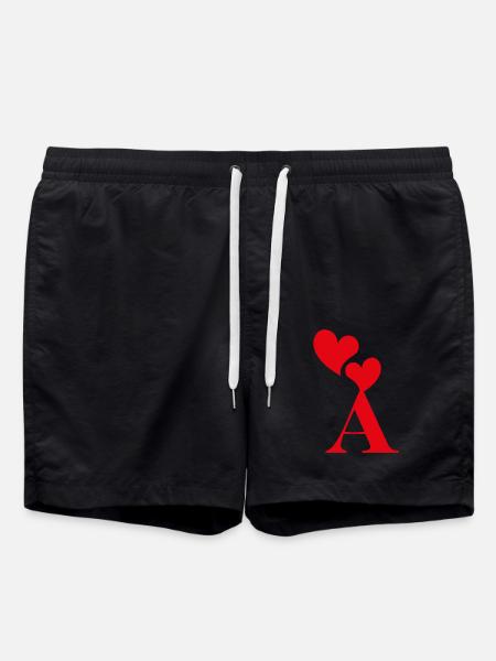 Red Heart Letter - Swim Trunks - black