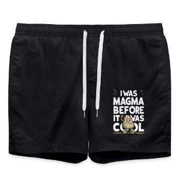 Magma-Humor – Vor Coolness, Geologe - Badeshorts - Schwarz - Vorne - AI Model Male 185 light (185cm)