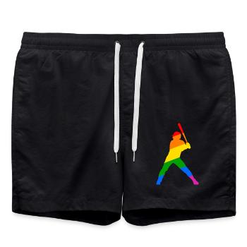 Rainbow Baseball Sport Design - Swim Trunks - black - Front - AI Model Male 185 light (185cm)