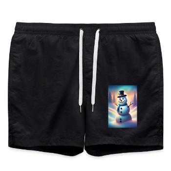 Glücklicher winterlicher Schneemann - Badeshorts - Schwarz - Vorne - AI Model Male 185 light (185cm)