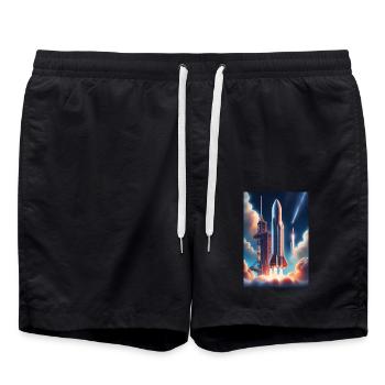 Ein realistisches Raketenstart-Design - Badeshorts - Schwarz - Vorne - AI Model Male 185 light (185cm)