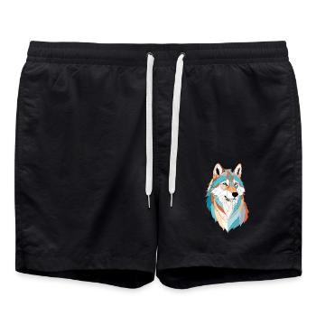 Wolf Vektor Kunst mit lebendiger Farbe Illustration - Badeshorts - Schwarz - Vorne - AI Model Male 185 light (185cm)