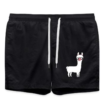 Llama Nerd Geek Lunettes à monture de corne Smart Funny Grimace - Short de bain - noir - Devant - AI Model Male 185 light (185cm)
