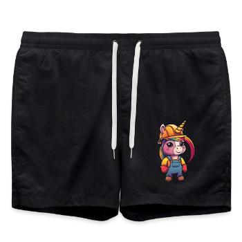 Cute Unicorn Construction Worker - Badeshorts - Schwarz - Vorne - AI Model Male 185 light (185cm)