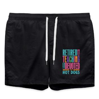 Retired From Teaching Now Devoted to Hot Dogs - Swim Trunks - black - Front - AI Model Male 185 light (185cm)