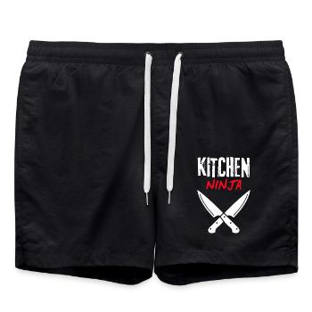 Kitchen Ninja – Meister der Klingen - Badeshorts - Schwarz - Vorne - AI Model Male 185 light (185cm)