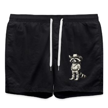 Cowboy Raccoon Western Vintage Drawing - Swim Trunks - black - Front - AI Model Male 185 light (185cm)