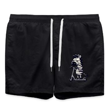 Zebra Kickroller Whimsical Funny Comic - Swim Trunks - black - Front - AI Model Male 185 light (185cm)