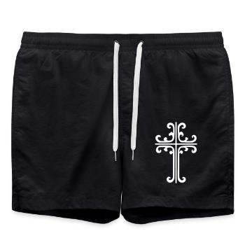 Cross Ornament - Swim Trunks - black - Front - AI Model Male 185 light (185cm)