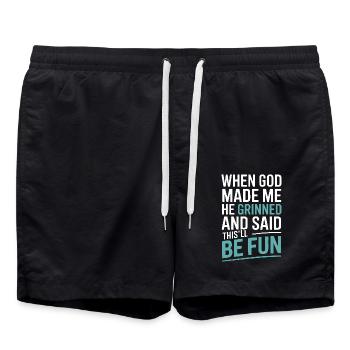 Als Gott mich gemacht hat, hat er gegrinst! - Badeshorts - Schwarz - Vorne - AI Model Male 185 light (185cm)