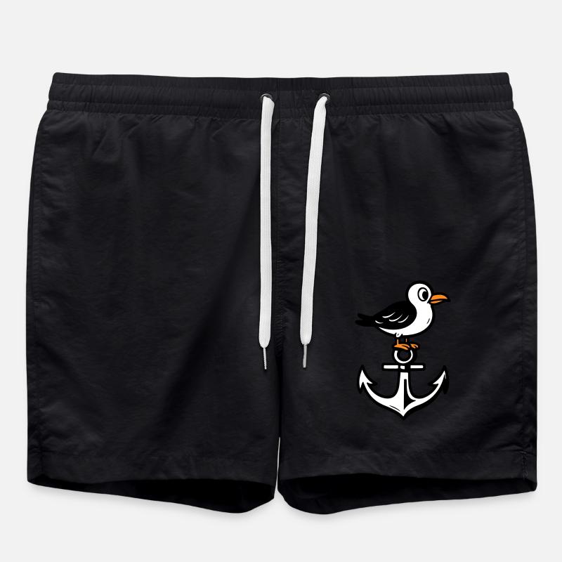Seagull Anchor Comic - Swim Trunks - black