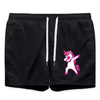 Unicorn dabbing - rainbow colors - gift - Swim Trunks - black - Front - AI Model Male 185 light (185cm)