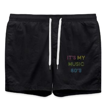80 s Music - Badeshorts - Schwarz - Vorne - AI Model Male 185 light (185cm)