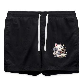 Awesome & Cute Cat Eats Noddles - Cadeau amoureux des chats - Short de bain - noir - Devant - AI Model Male 185 light (185cm)