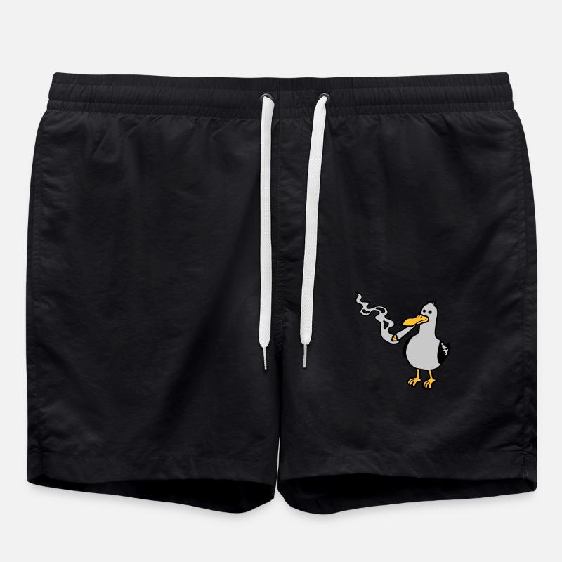 Stoner Seagull Smoking Hemp - Swim Trunks - black