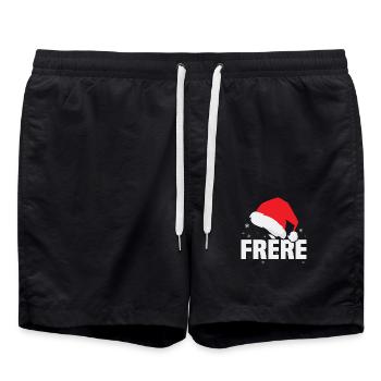 Frère Noël, Cadeau de Noël - Short de bain - noir - Devant - AI Model Male 185 light (185cm)