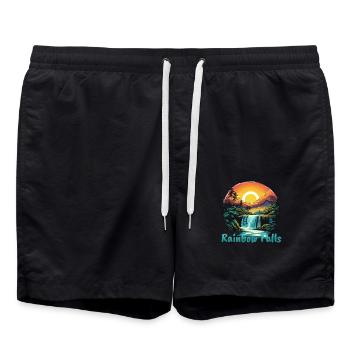 Hawaii Rainbow Falls Sonnenuntergang Design - Badeshorts - Schwarz - Vorne - AI Model Male 185 light (185cm)