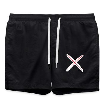Rouge X - Croix de Saint-André Style Grunge rouge sur blanc - Short de bain - noir - Devant - AI Model Male 185 light (185cm)