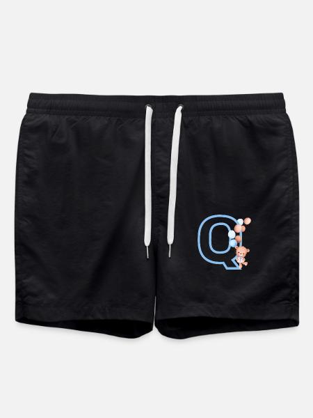 Blauer Buchstabe Q Bär - Badeshorts - Schwarz