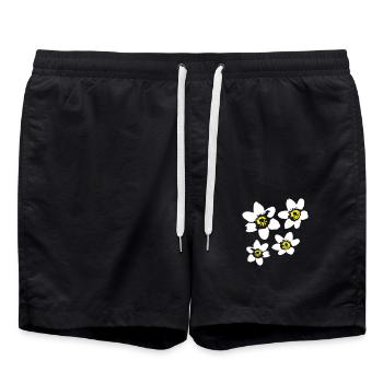 4 Weiße Margeriten Blumen Frühling Sommer Blümchen - Badeshorts - Schwarz - Vorne - AI Model Male 185 light (185cm)