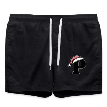Letter P with Santa hat - Swim Trunks - black - Front - AI Model Male 185 light (185cm)
