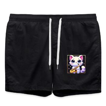 Conception de dessin animé de chat de saxophone mignon - Short de bain - noir - Devant - AI Model Male 185 light (185cm)