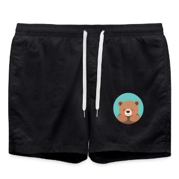 Kuschelfertiger Teddybär mit rosa Wangen - Badeshorts - Schwarz - Vorne - AI Model Male 185 light (185cm)