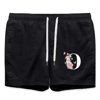 Lettre o fleurs rose - Short de bain - noir - Devant - AI Model Male 185 light (185cm)