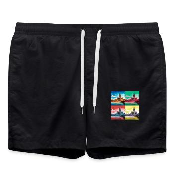 kölner dom,dom,koeln,herzen,malerei,warhol - Badeshorts - Schwarz - Vorne - AI Model Male 185 light (185cm)