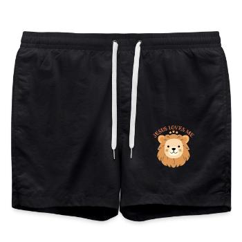 Jesus Loves Me Cute Lion Christian - Badeshorts - Schwarz - Vorne - AI Model Male 185 light (185cm)