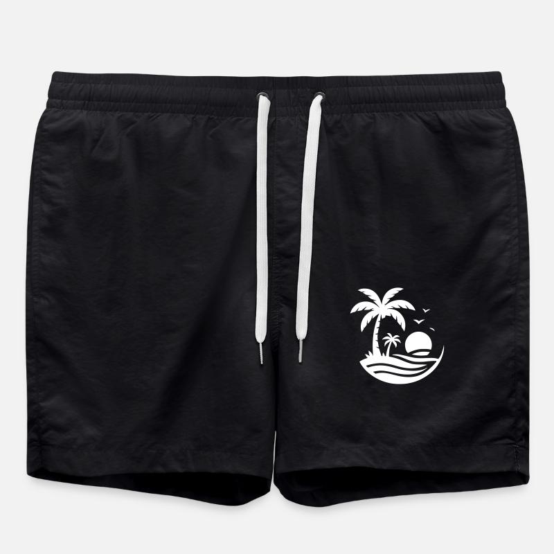 Island Palm Trees Sea - Swim Trunks - black