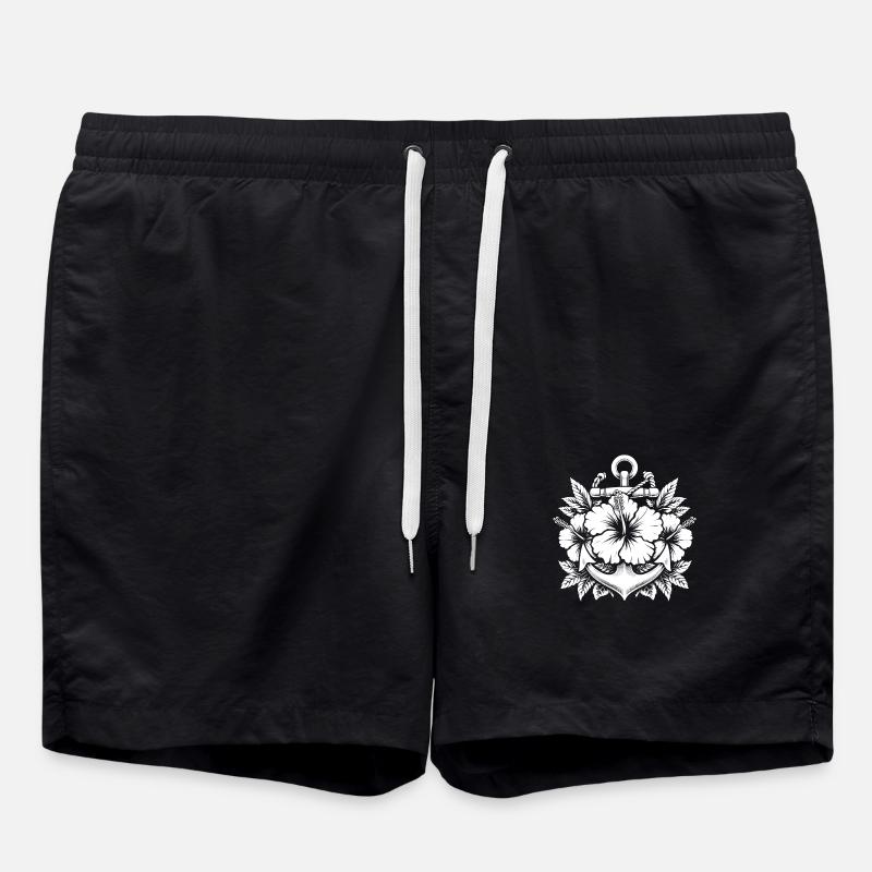 Anker und Hibiskus Logo - Badeshorts - Schwarz