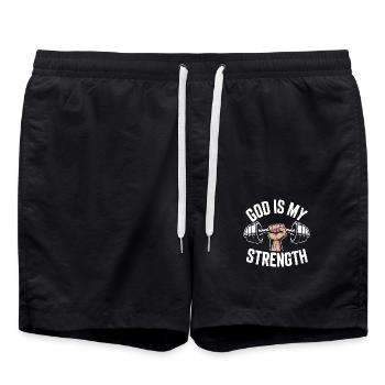 God is my strength! Believing Christian Jesus - Swim Trunks - black - Front - AI Model Male 185 light (185cm)