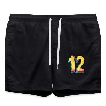 12 Number Comic - Swim Trunks - black - Front - AI Model Male 185 light (185cm)