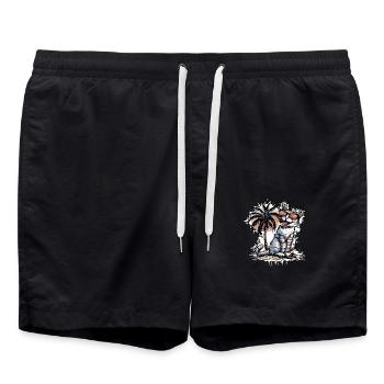 Katze Insel Palme - Badeshorts - Schwarz - Vorne - AI Model Male 185 light (185cm)