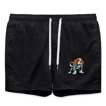Beagle Dog Muscles Bodybuilding - Swim Trunks - black - Front - AI Model Male 185 light (185cm)